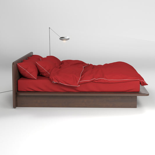 Aesthetic red bedsheets by BUTTIA with a full set of matching pillowcases and a duvet cover for a stylish interior.