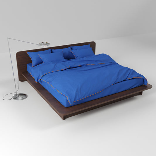 Bed Linen Set BORDERLINE Combo 06: Orange on Navy Blue (Fitted Sheet)
