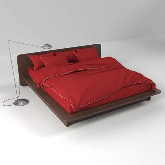 Complete set of BUTTIA red bed linen featuring a matching duvet cover, pillowcases and a sheet.